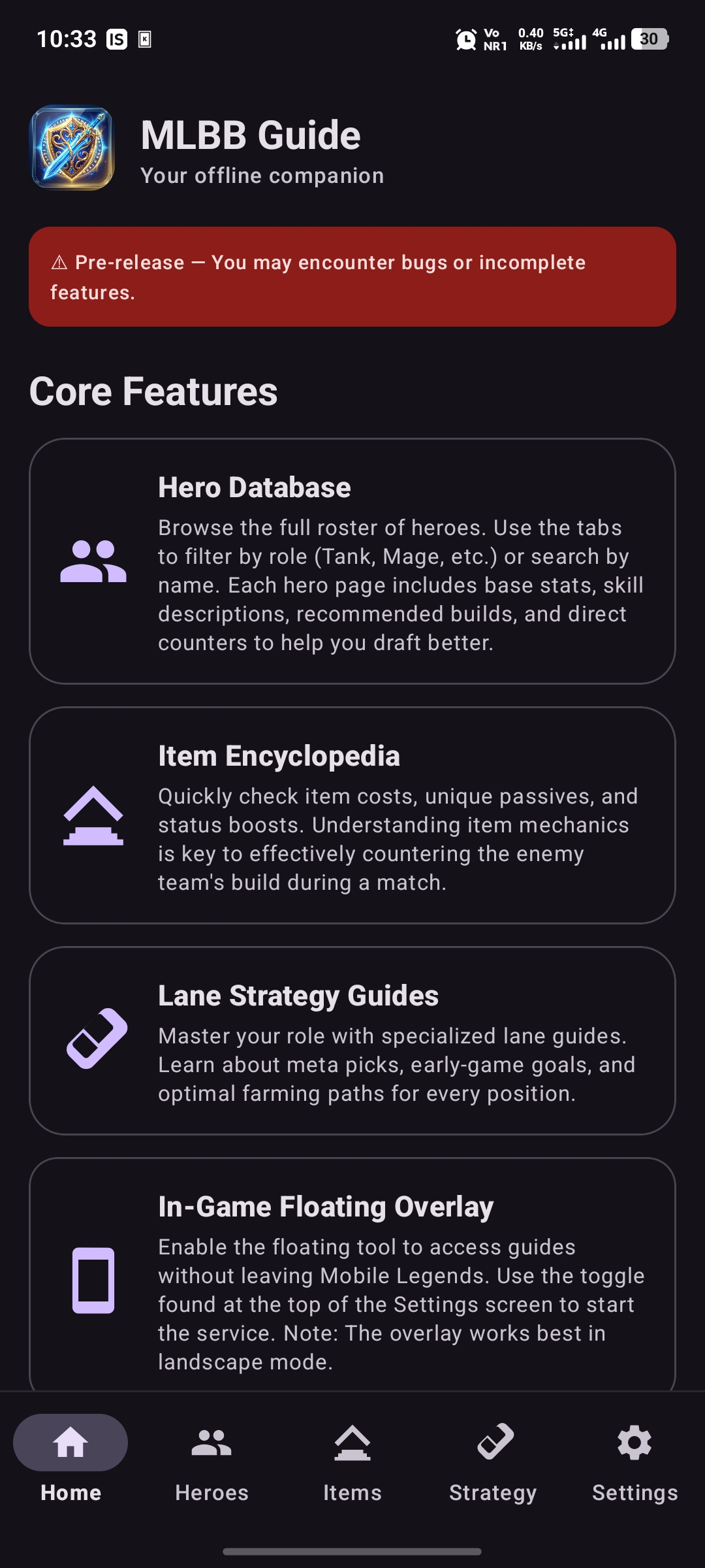 MLBB Guide home screen